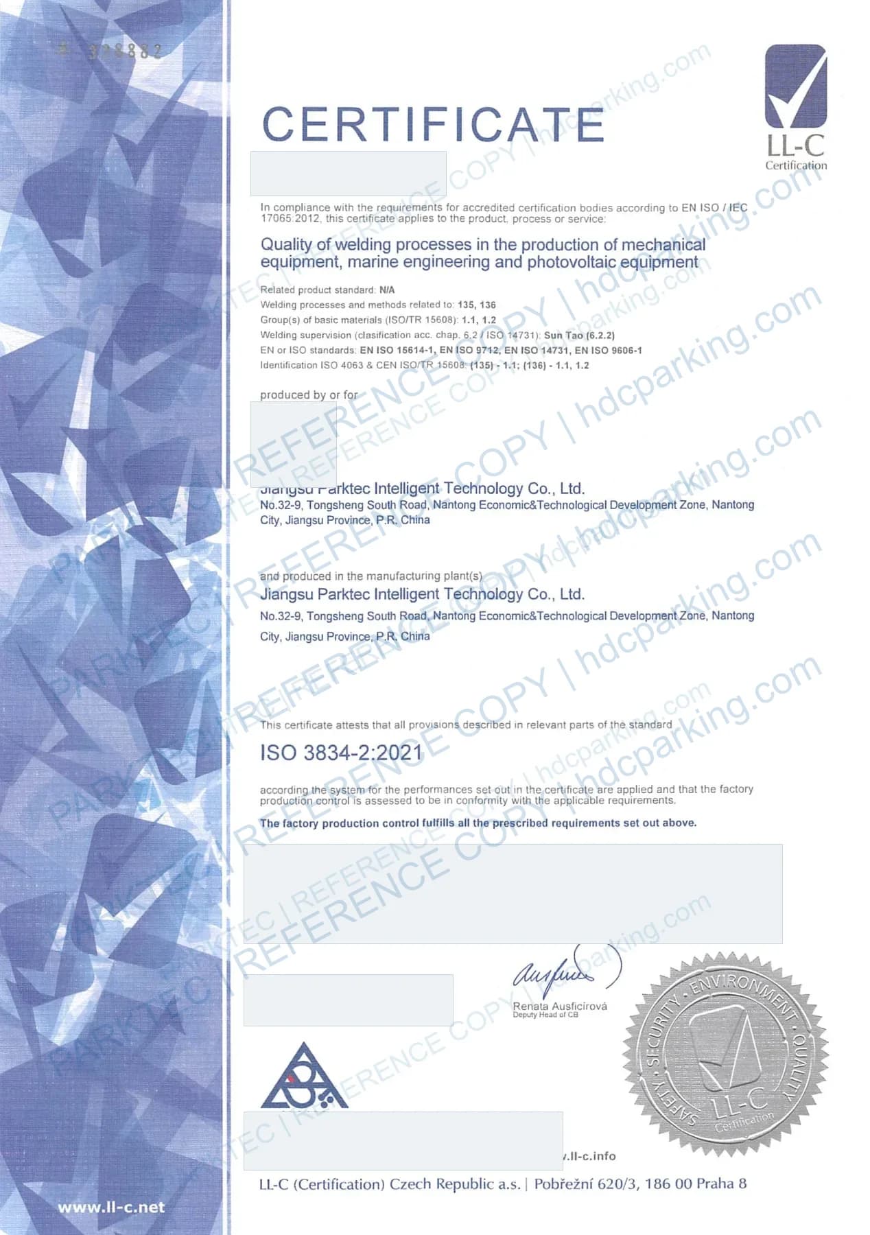 ISO 3834-2 Welding Quality Certification